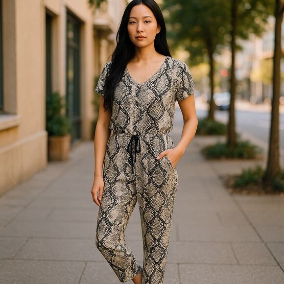 LuLaRoe Womens Romper Size XL Gray Snakeskin Animal Print Jumpsuit Short Sleeves - Picture 1 of 7